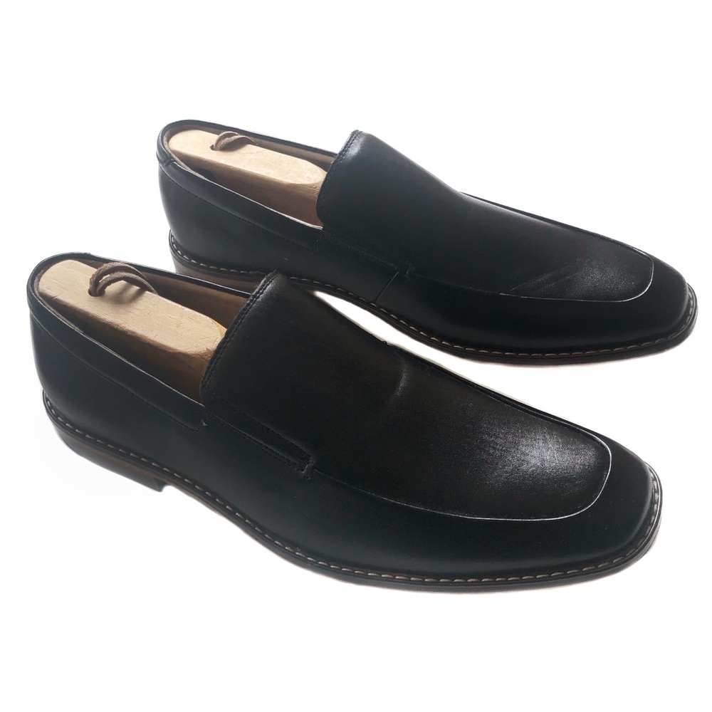 Madden Black Leather Slip On Square Toe Dress Shoes EUC 8 M